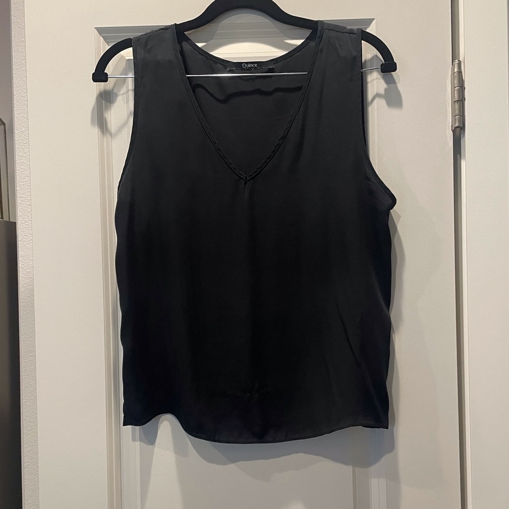 Quince Washable Stretch Silk Tank, Black, Size Small